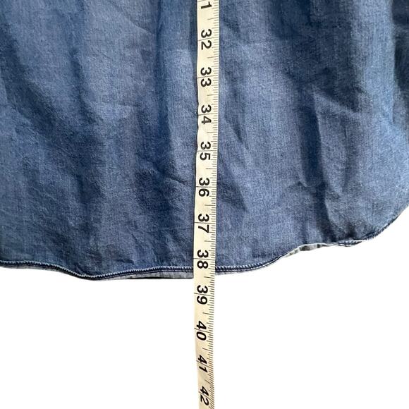 H by Halston Off Shoulder Dress XL Blue Denim Chambray Ruffle Classic Coastal - Picture 9 of 12